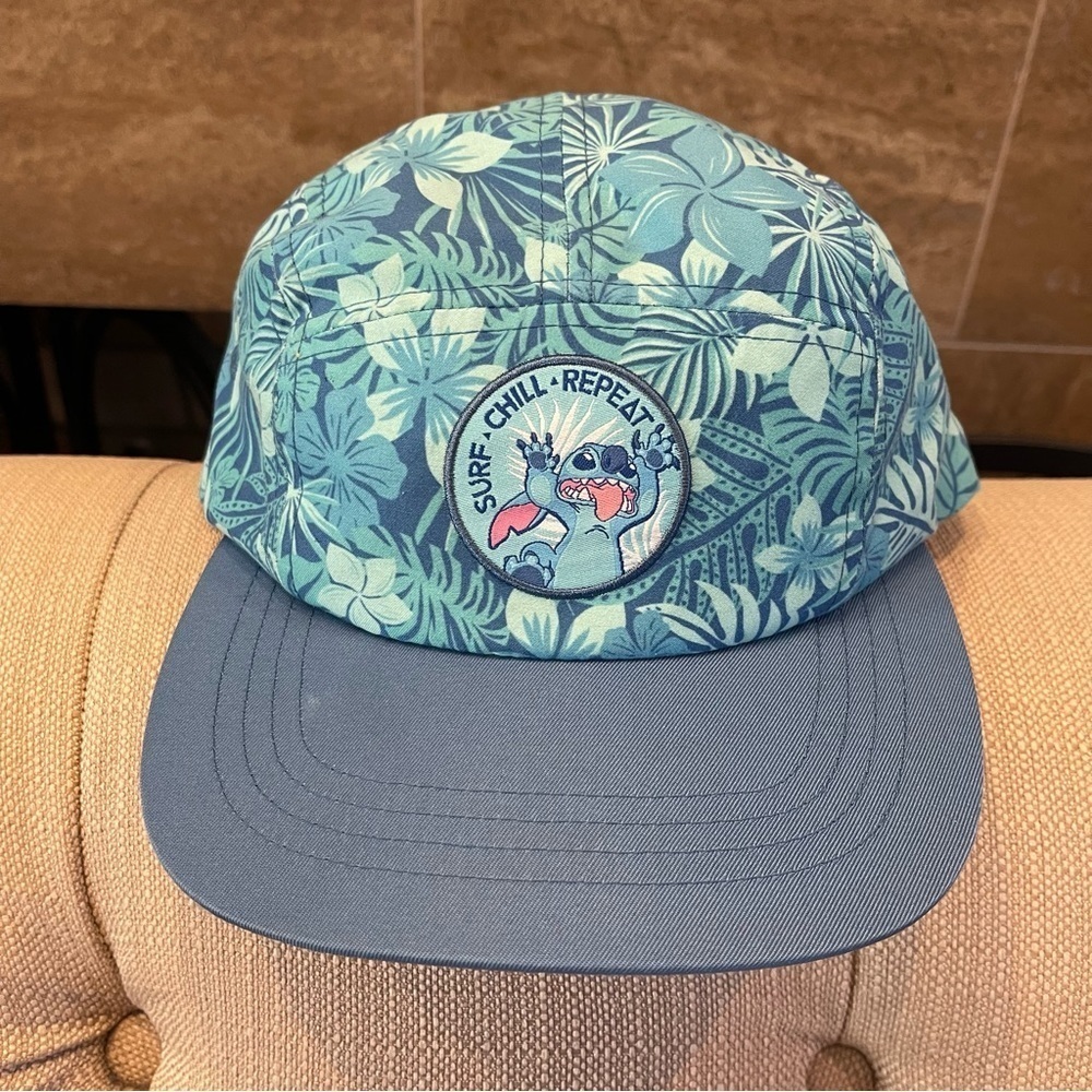 Disney Park Stitch Five Panel Baseball Hat Cap Light Blue Lilo Surf Chill Repeat